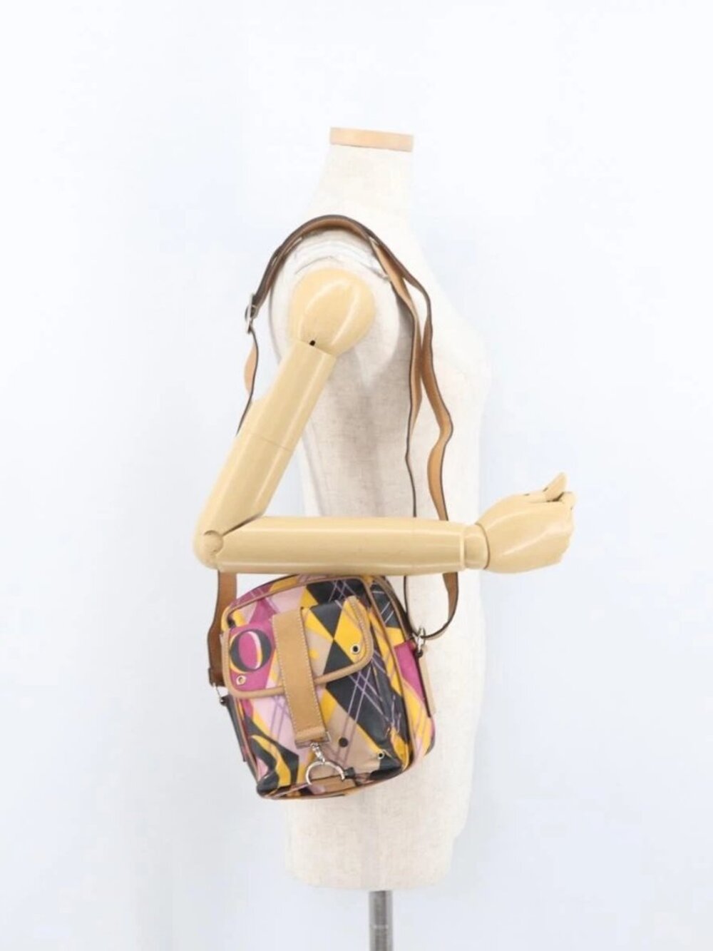 Christian Dior Shoulder Bag Coated Canvas Multicolor Silver